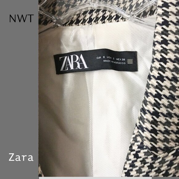 NEW NWT Zara Double-breasted Black and White Houndstooth Blazer, Sz S - Picture 3 of 7